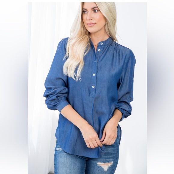 Boho Relaxed Denim Shirt with Button Front - Picture 5 of 6